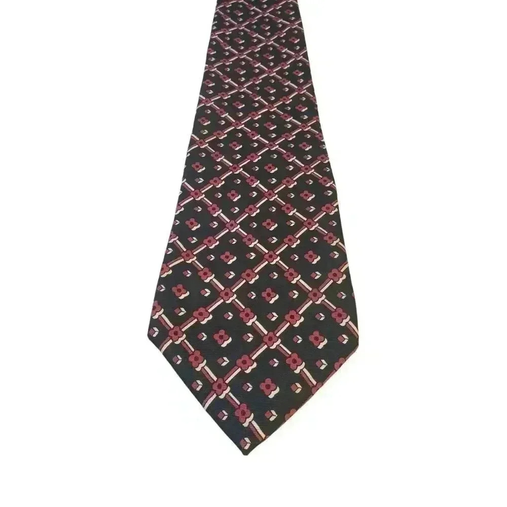 Tom James Luxury‎ Men's Black Red Floral Geometric Silk Neck Tie USA Business